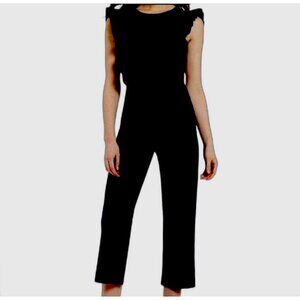 Gianni Bini Liam‎ Black Jumpsuit Size 2 Cotton Stretch Ruffle Shoulder Back Zip